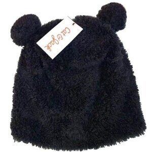 Kate Spade Black Fuzzy Bear Ear Beanie Hat 8-16 Youth